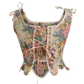 Vintage Embroidered Lace-Up Corset